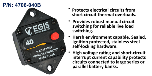 [4706-040B] Circuit Breaker, Panel Mount, 40 Amp, Bulk Pack