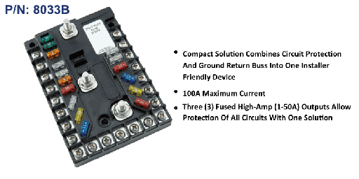 [8033B] Fuse Block, Split Buss, 13 Circuit + Ground, 200 A, 12/24V PDM - 14