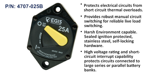 [4707-025B] Circuit Breaker 87 Series, Pnl Mnt, 25 A, Bulk Pack