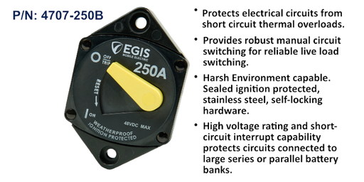 [4707-250B] Circuit Breaker 87 Series, 3/8 Studs Pnl Mnt, 250 A, Bulk Pack