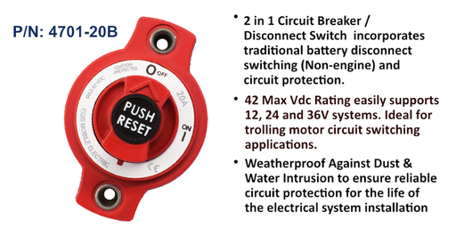 [4701-20B] Mini Breaker Disconnect Switch, 20 A, Panel Mount, Bulk Pack