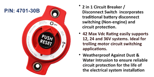 [4701-30B] Mini Breaker Disconnect Switch, 30 A, Panel Mount, Bulk Pack