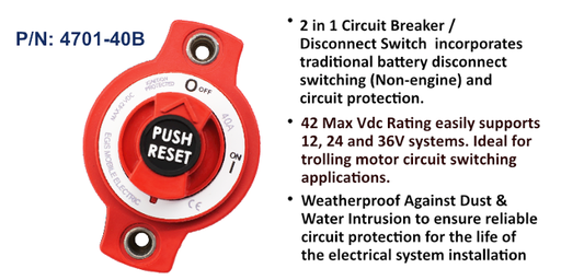 [4701-40B] Mini Breaker Disconnect Switch, 40 A, Panel Mount, Bulk Pack