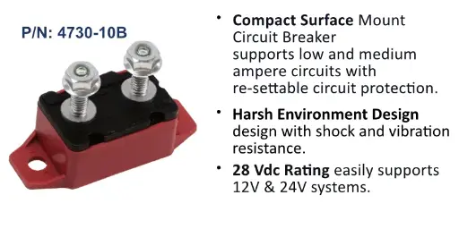 [4730-10B] Circuit Breaker, Short Stop Marine, 10 Amp, Red, Bulk Pack