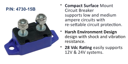 Circuit Breaker, Short Stop Marine, 15 Amp, Blue, Bulk Pack