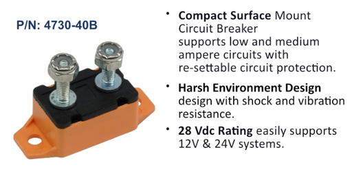 Circuit Breaker, Short Stop Marine, 40 Amp, Orange, Bulk Pack
