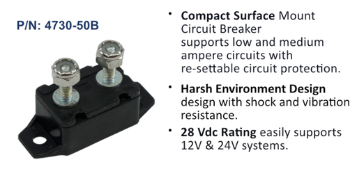 Circuit Breaker, Short Stop Marine, 50 Amp, Black, Bulk Pack